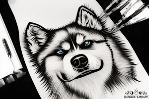 sketch of a husky face tattoo idea