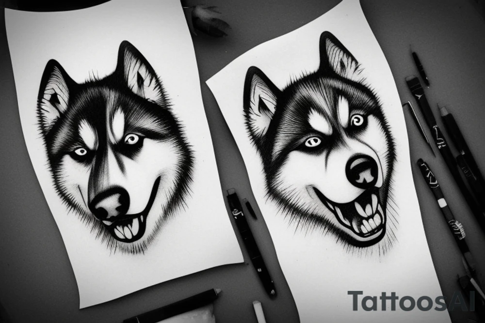 sketch of a husky face tattoo idea