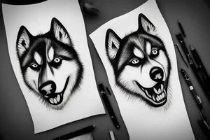 sketch of a husky face tattoo idea