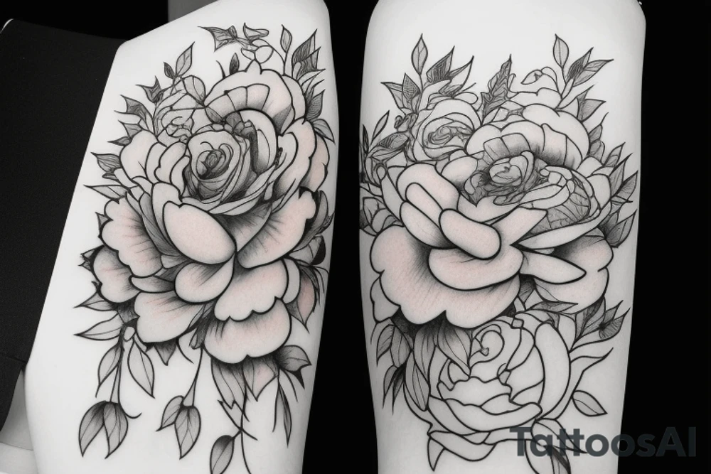 Fine line
Small 
Vertical for a back tattoo 
Peonies and roses tattoo idea