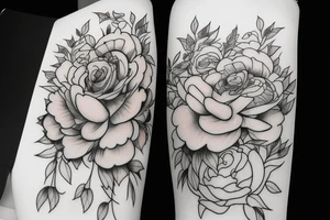 Fine line
Small 
Vertical for a back tattoo 
Peonies and roses tattoo idea