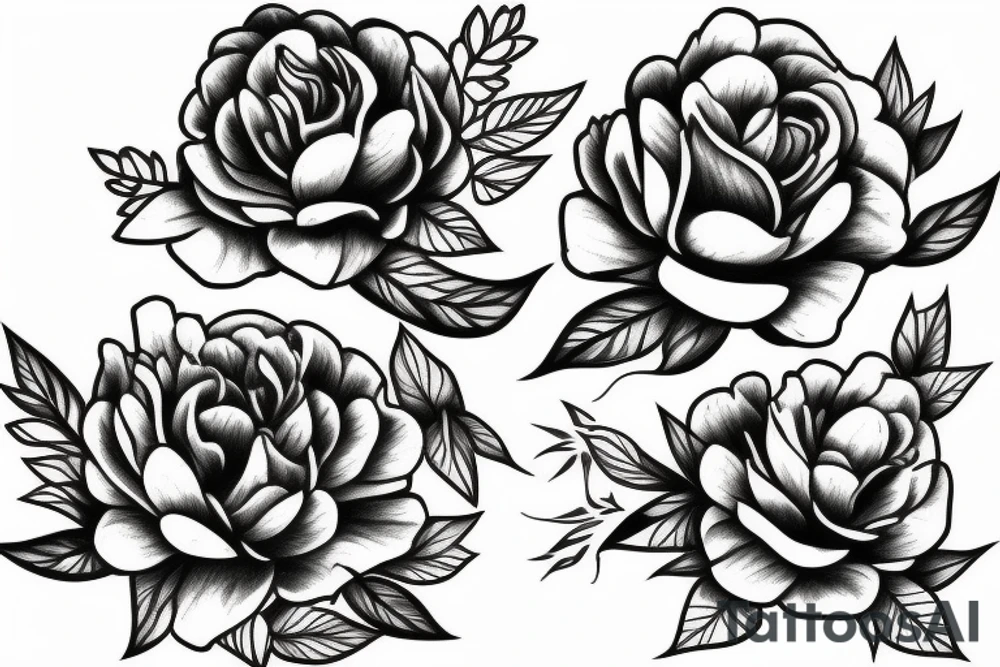 Fine line 
No shading 
Peonies and roses
Small tattoo idea
