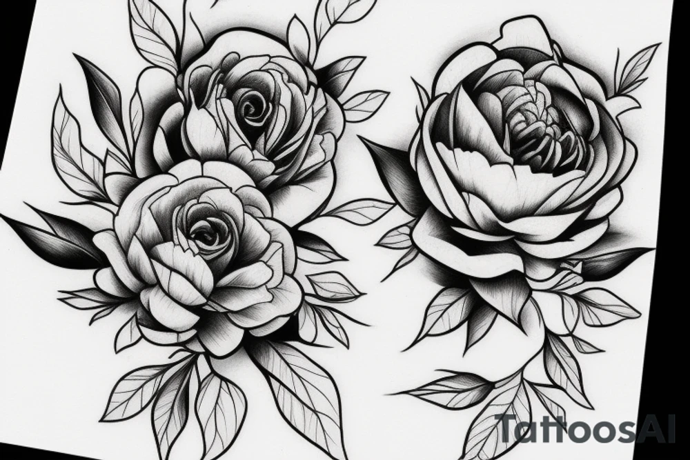 Fine line 
No shading 
Peonies and roses
Small tattoo idea