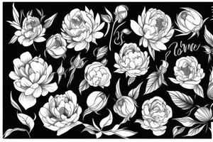 Fine line 
No shading 
Peonies and roses
Small tattoo idea