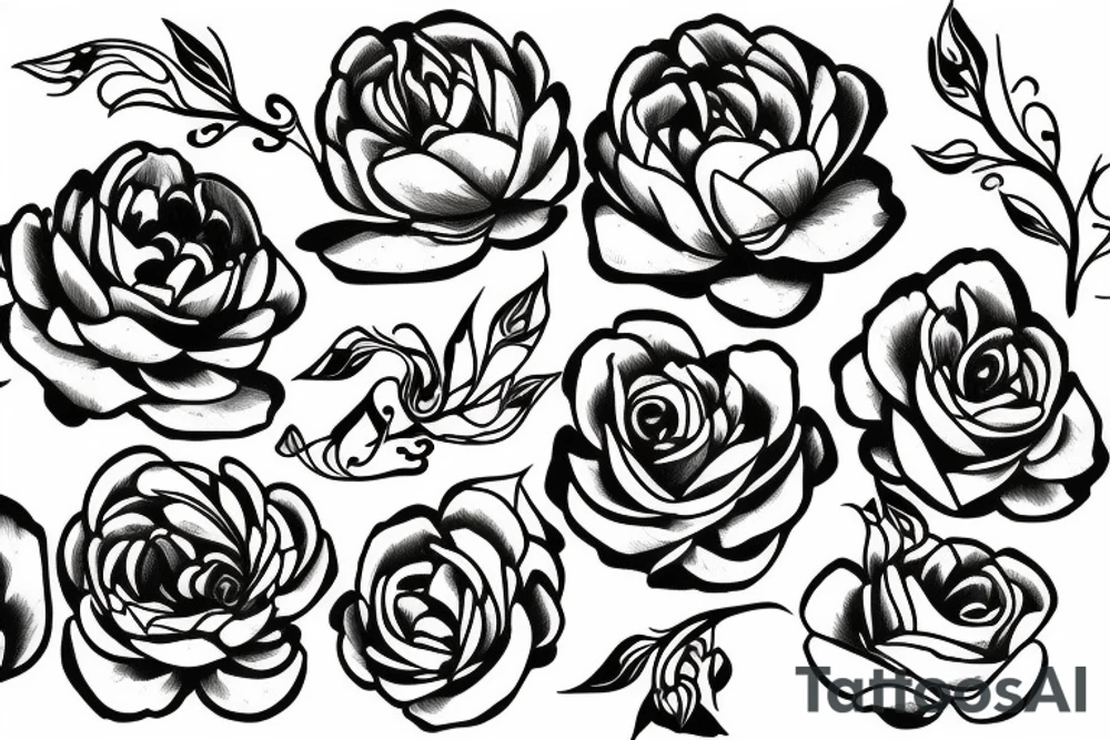 Fine line 
No shading 
Peonies and roses
Small tattoo idea