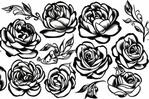 Fine line 
No shading 
Peonies and roses
Small tattoo idea