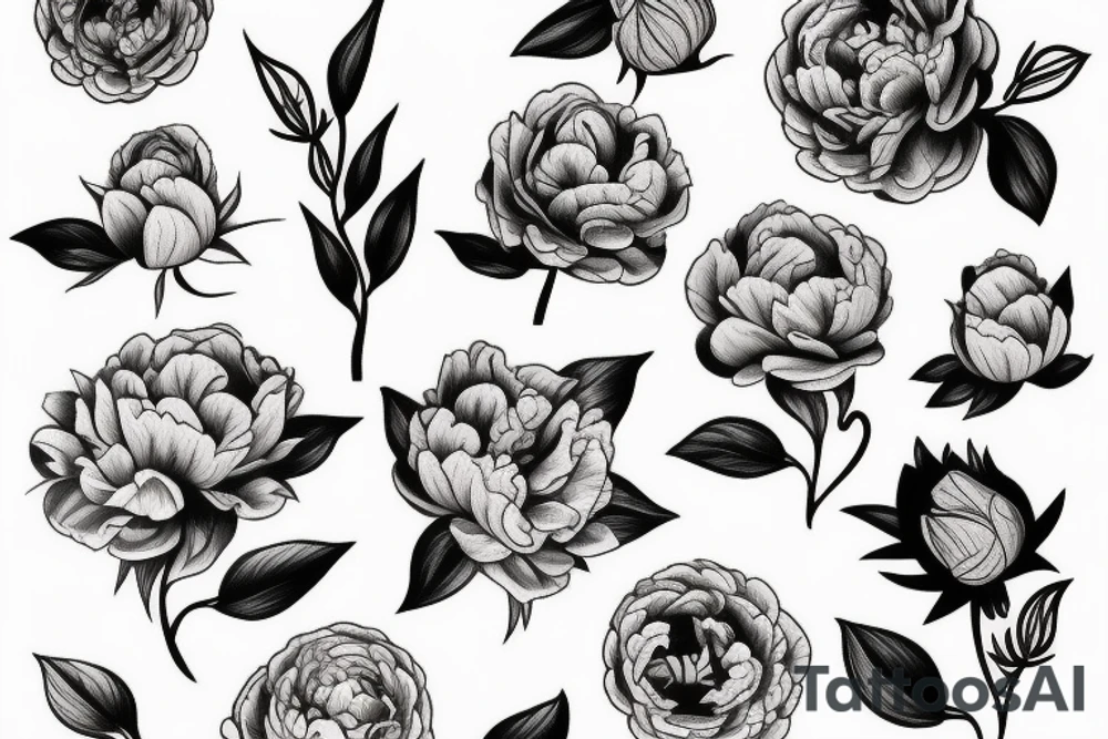 Fine line 
No shading 
Peonies and roses
Small tattoo idea