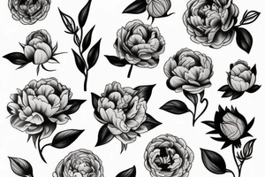Fine line 
No shading 
Peonies and roses
Small tattoo idea