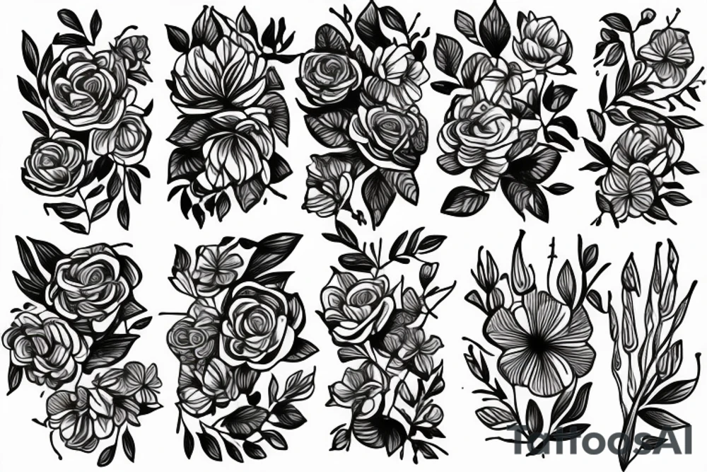 Fine line of flowers tattoo idea