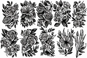 Fine line of flowers tattoo idea
