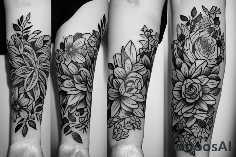 Fine line of flowers tattoo idea