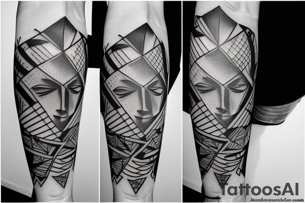 Geometric lines with hidden devil tattoo idea