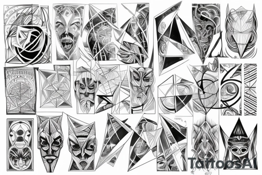 Geometric lines with hidden satan tattoo idea