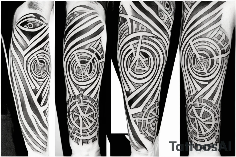Geometric lines with hidden satan tattoo idea