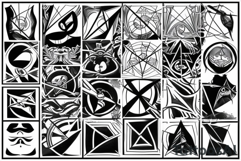 Geometric lines with hidden satan tattoo idea