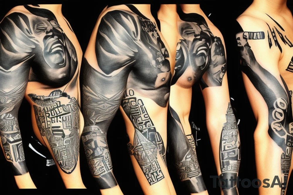 Black power themed sleeve tattoo tattoo idea