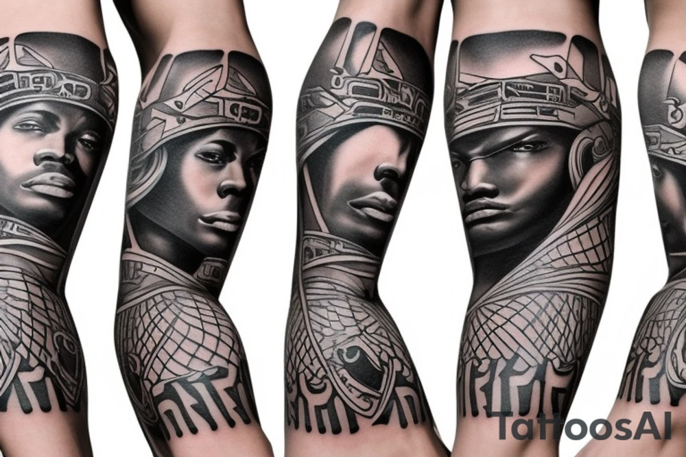 Black power themed forearm sleeve tattoo idea