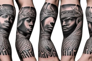 Black power themed forearm sleeve tattoo idea