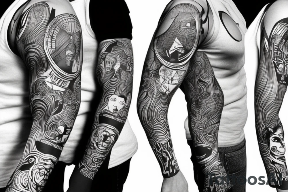 Black power themed forearm sleeve tattoo idea