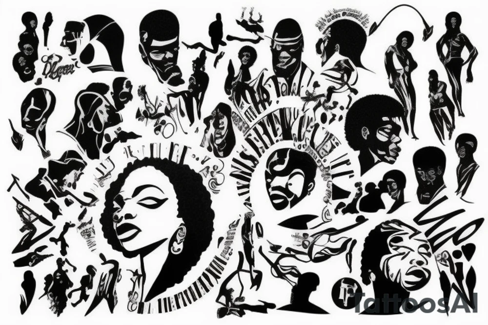 Black power themed sleeve tattoo tattoo idea