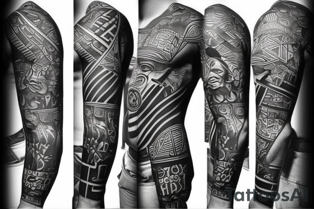 Black power themed sleeve tattoo tattoo idea
