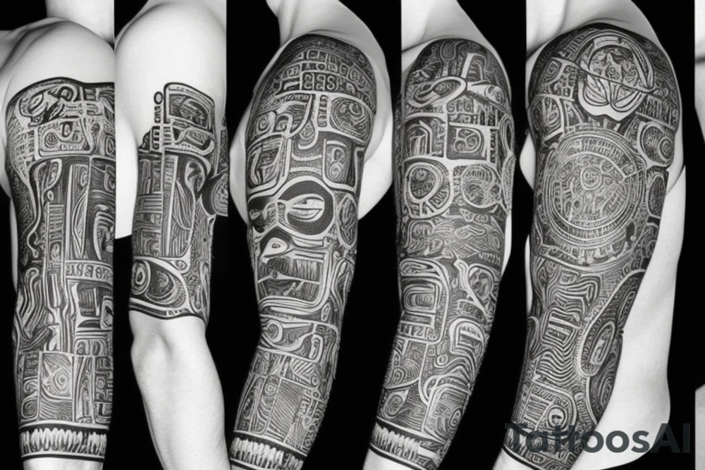 Black power themed sleeve tattoo tattoo idea