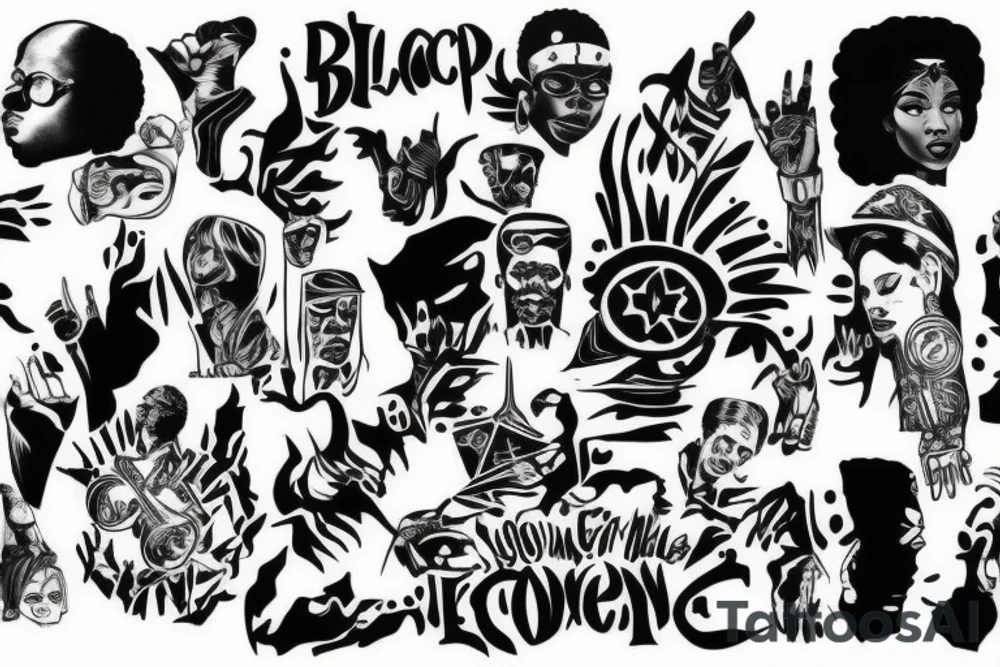Black power themed sleeve tattoo tattoo idea