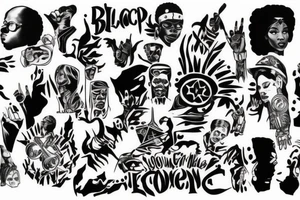 Black power themed sleeve tattoo tattoo idea