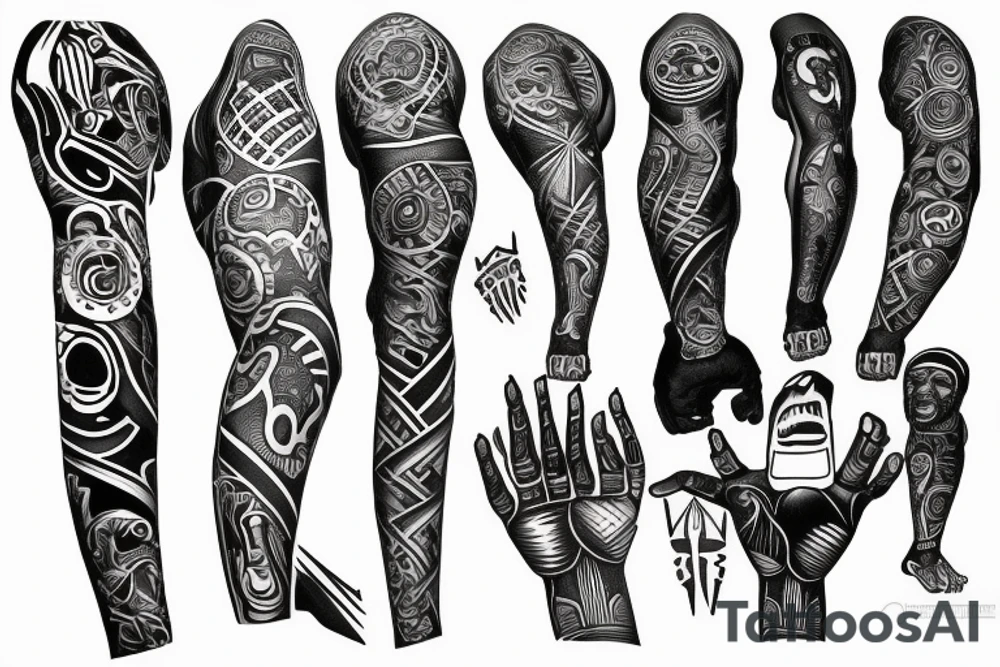 Black power themed sleeve tattoo tattoo idea