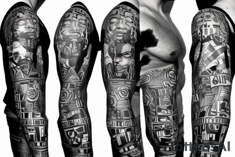 Black power themed sleeve tattoo tattoo idea