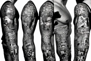 Black power themed sleeve tattoo tattoo idea