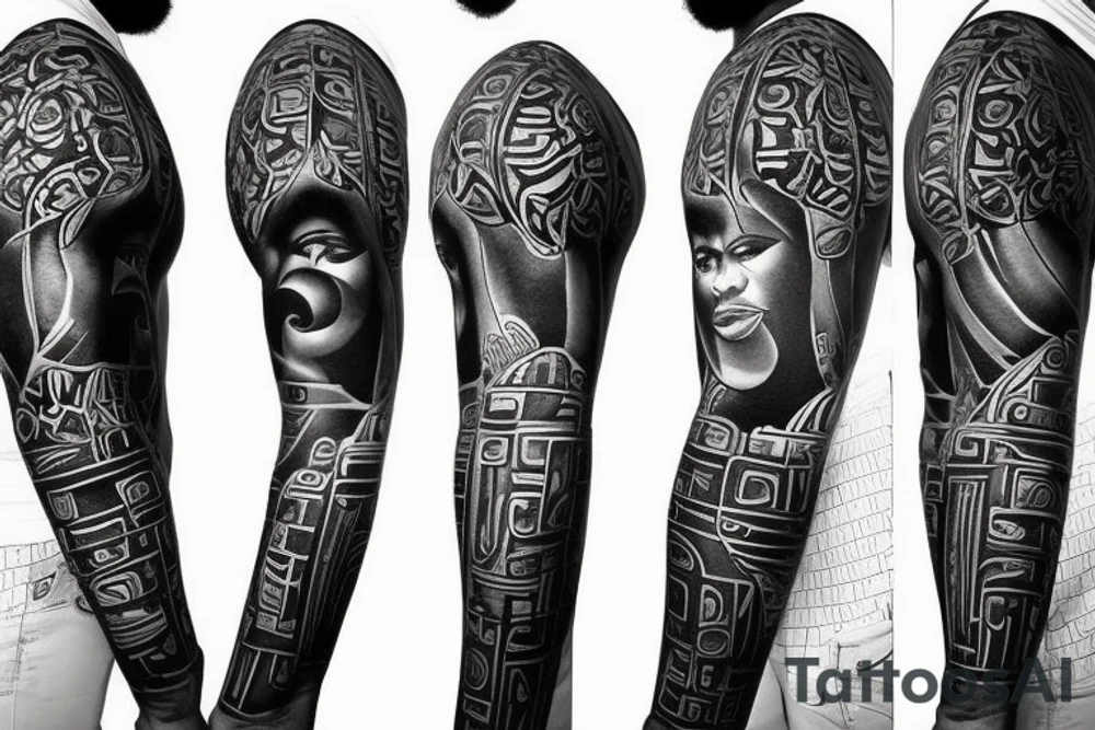 Black power themed sleeve tattoo tattoo idea