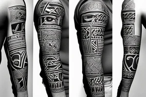 Black power themed sleeve tattoo with African flag tattoo idea