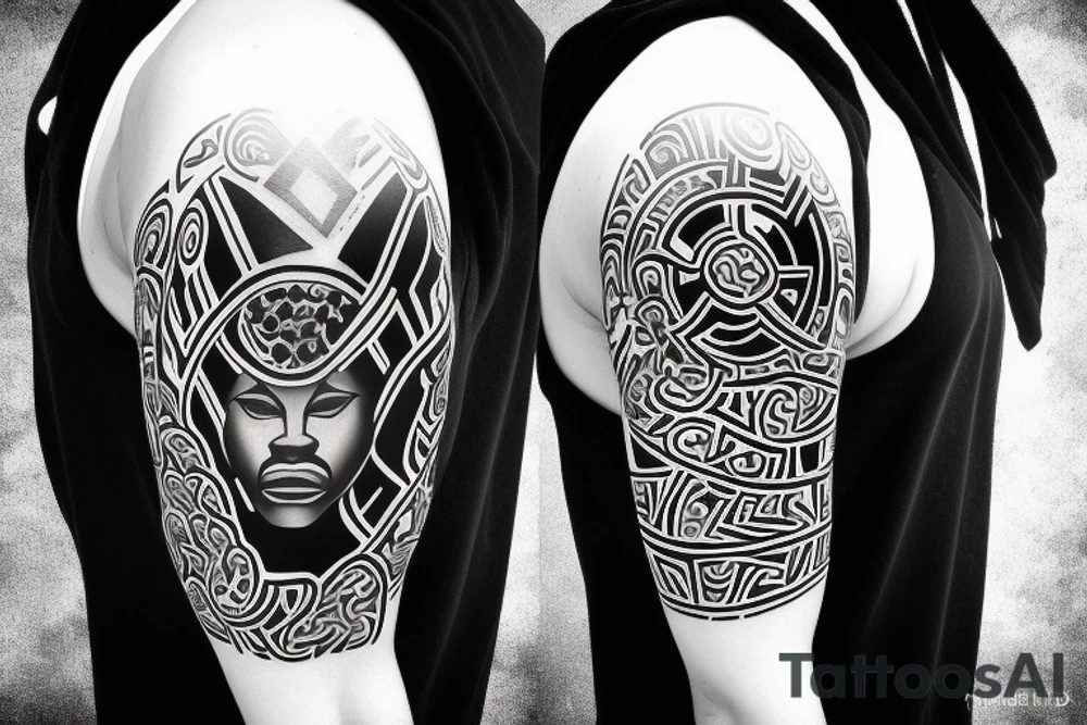 Black power themed sleeve tattoo with African flag tattoo idea