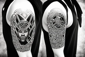 Black power themed sleeve tattoo with African flag tattoo idea