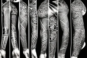 Black power themed sleeve tattoo with African flag tattoo idea