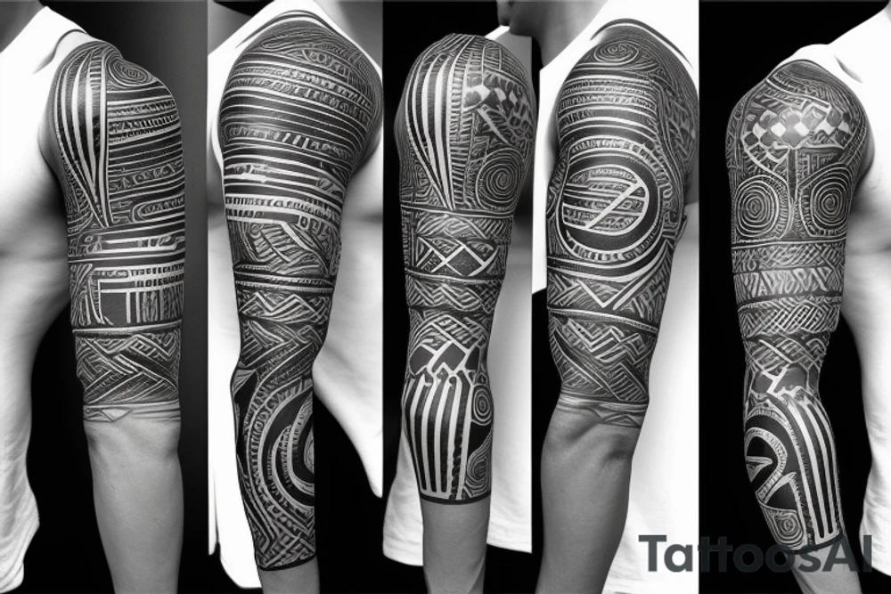 Black power themed sleeve tattoo with African flag tattoo idea