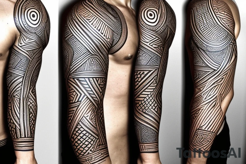 Black power themed sleeve tattoo with African flag tattoo idea