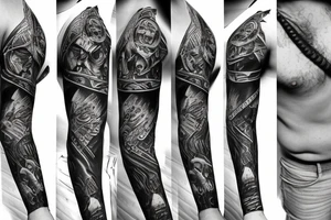 Black power themed sleeve tattoo with hidden satanic theme tattoo idea