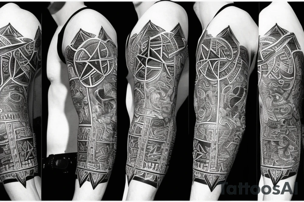 Black power themed sleeve tattoo with hidden satanic theme tattoo idea Black power themed sleeve tattoo with hidden satanic theme tattoo idea