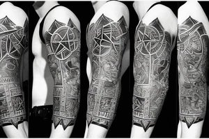Black power themed sleeve tattoo with hidden satanic theme tattoo idea