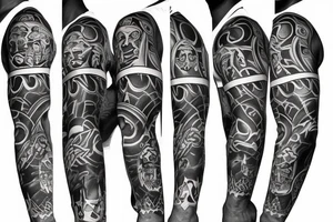Black power themed sleeve tattoo with hidden satanic theme tattoo idea
