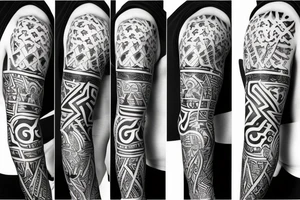 Black power themed sleeve tattoo with hidden satanic theme tattoo idea