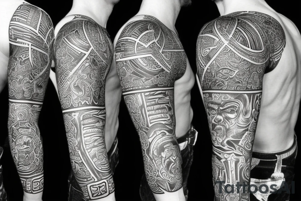 Black power themed sleeve tattoo with hidden satanic theme tattoo idea