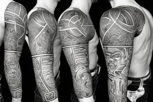 Black power themed sleeve tattoo with hidden satanic theme tattoo idea