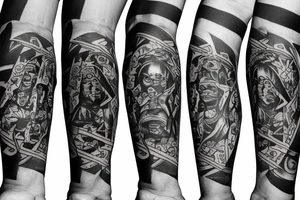 Black power themed forearm sleeve tattoo with hidden satanic theme tattoo idea