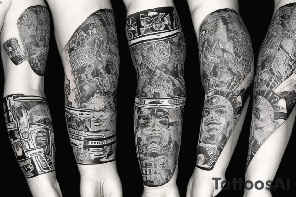 Black power themed forearm sleeve tattoo with hidden satanic theme tattoo idea