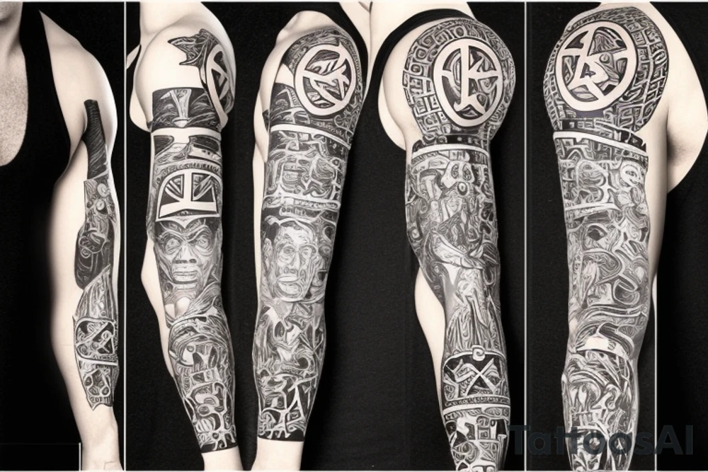 Black power themed forearm sleeve tattoo with hidden satanic theme tattoo idea
