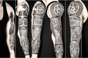 Black power themed forearm sleeve tattoo with hidden satanic theme tattoo idea