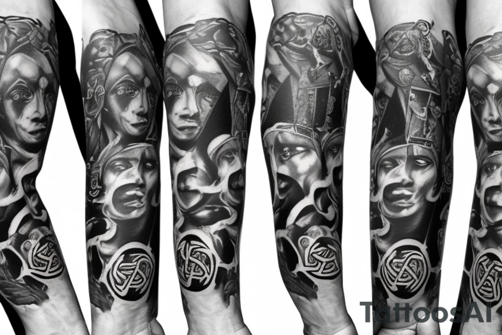 Black power themed forearm sleeve tattoo with hidden satanic theme tattoo idea